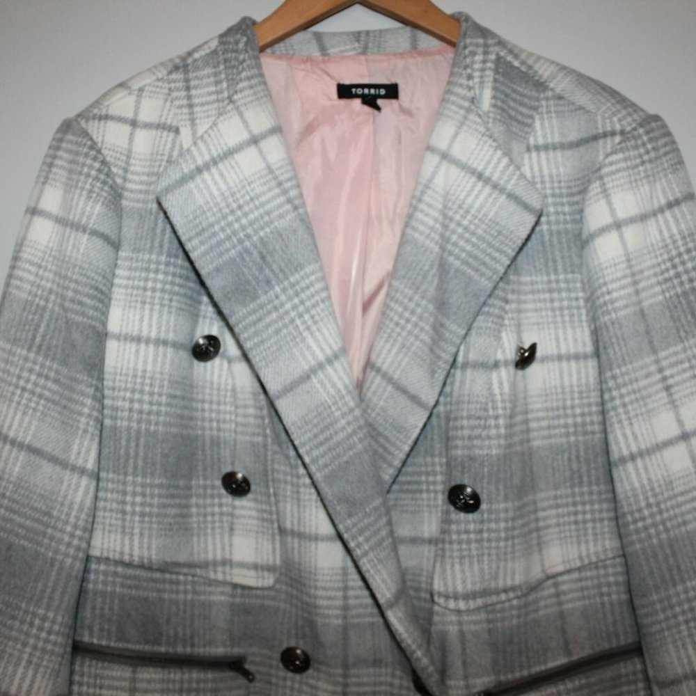 Torrid Plaid Wool Blend Midi Coat Gray HW9555 - Picture 3 of 10